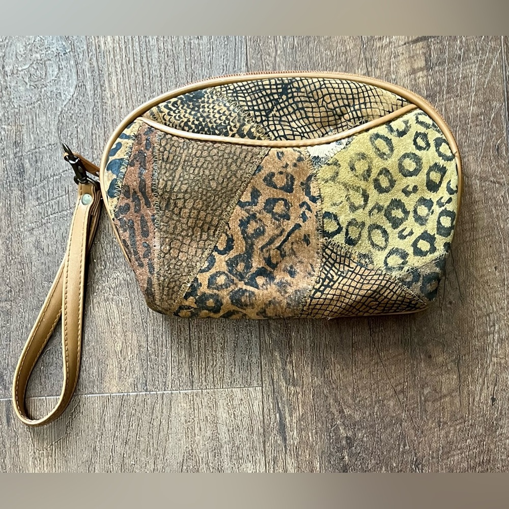 Allen Edward’s 3 pc vintage leather patchwork animal print travel cosmetics bags - Picture 3 of 9